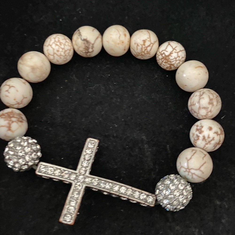 Beaded ivory cross bracelet